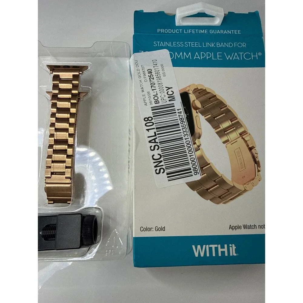 WITHit Gold Stainless Steel Link Band for Apple Watch 38/40/41mm Strap